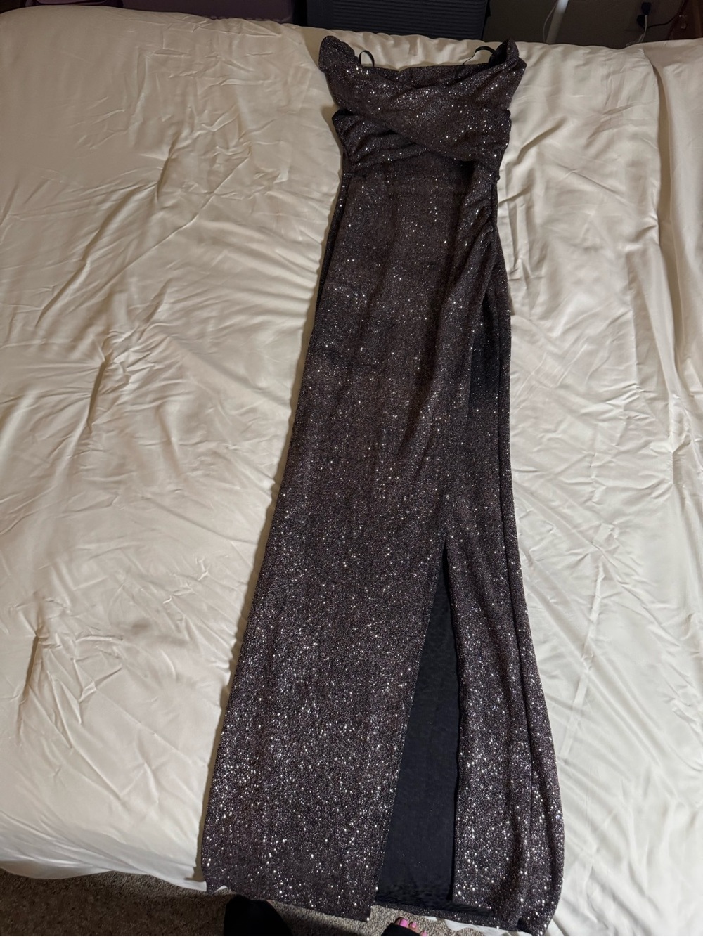 Windsor Black Sparkle Strapless Evening Gown
